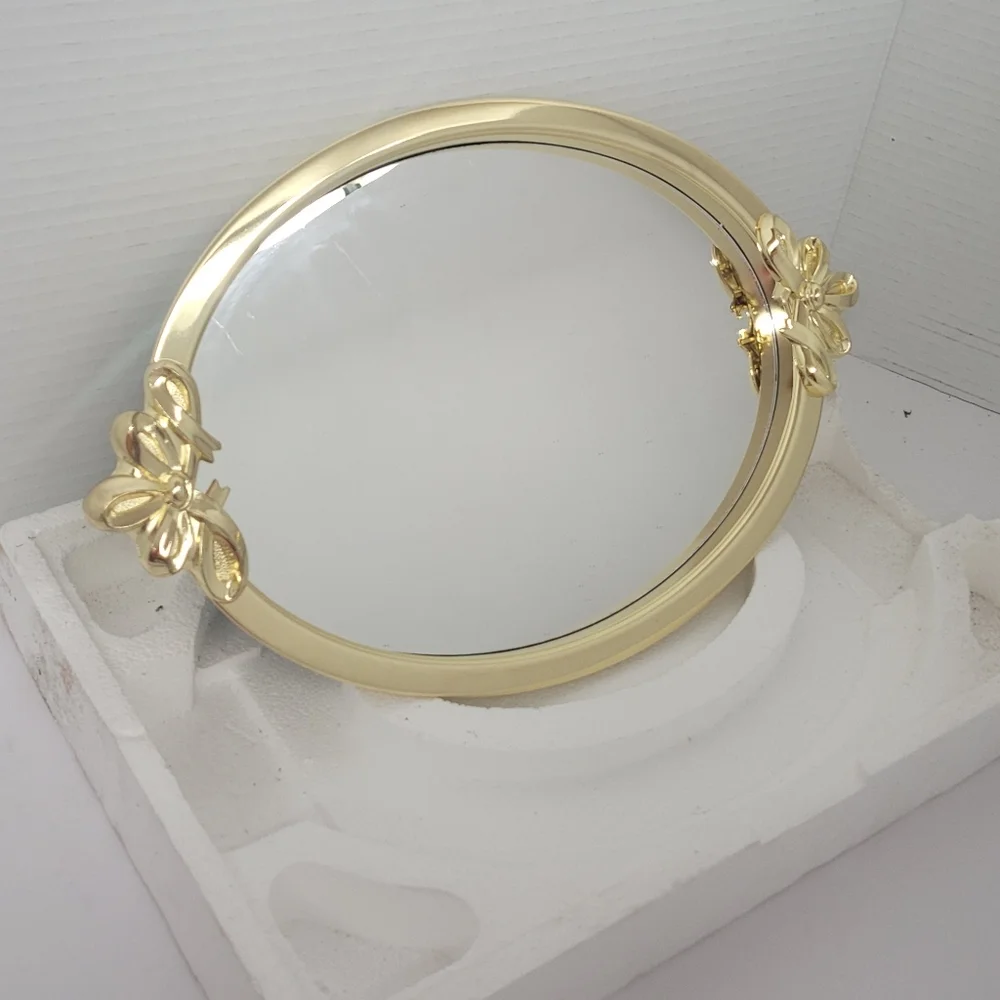 Gold tone vanity mirro tray